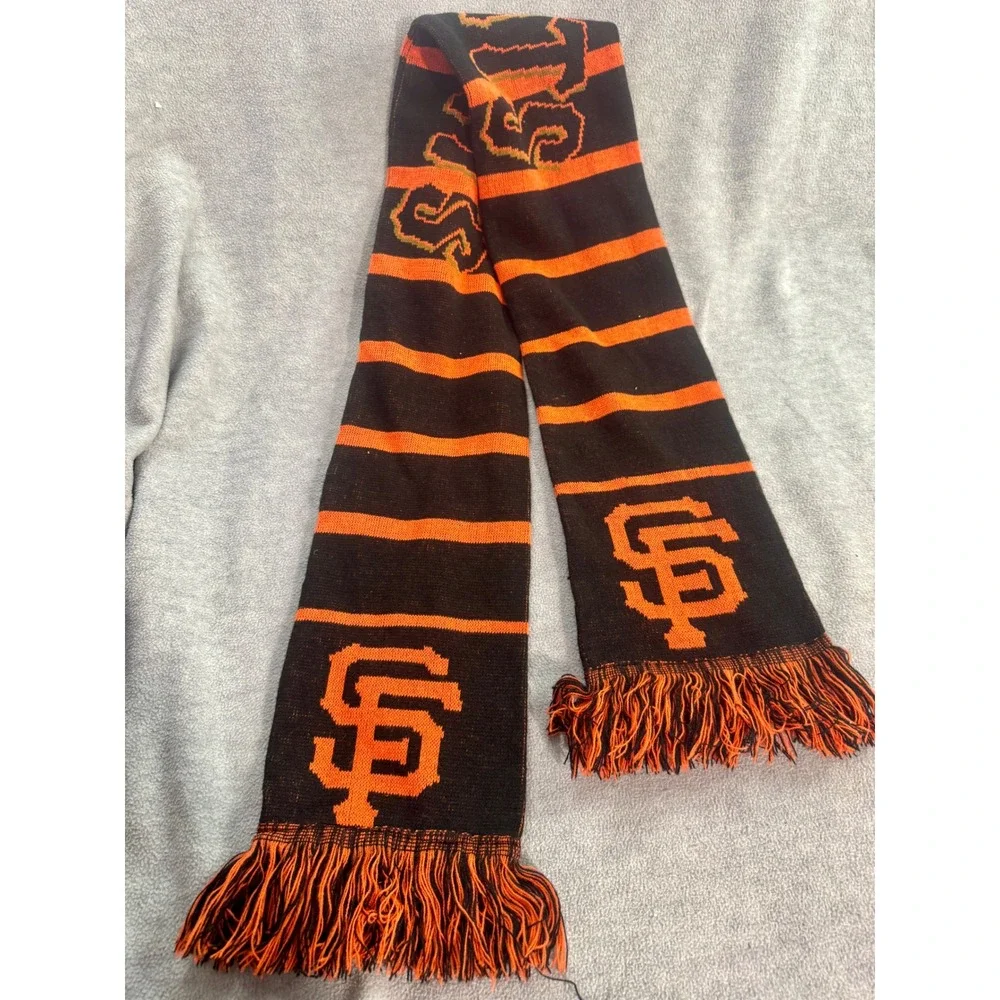 San Francisco Giants MLB Knit Scarf Black Orange SF Logo Striped Fringe Fan Gear